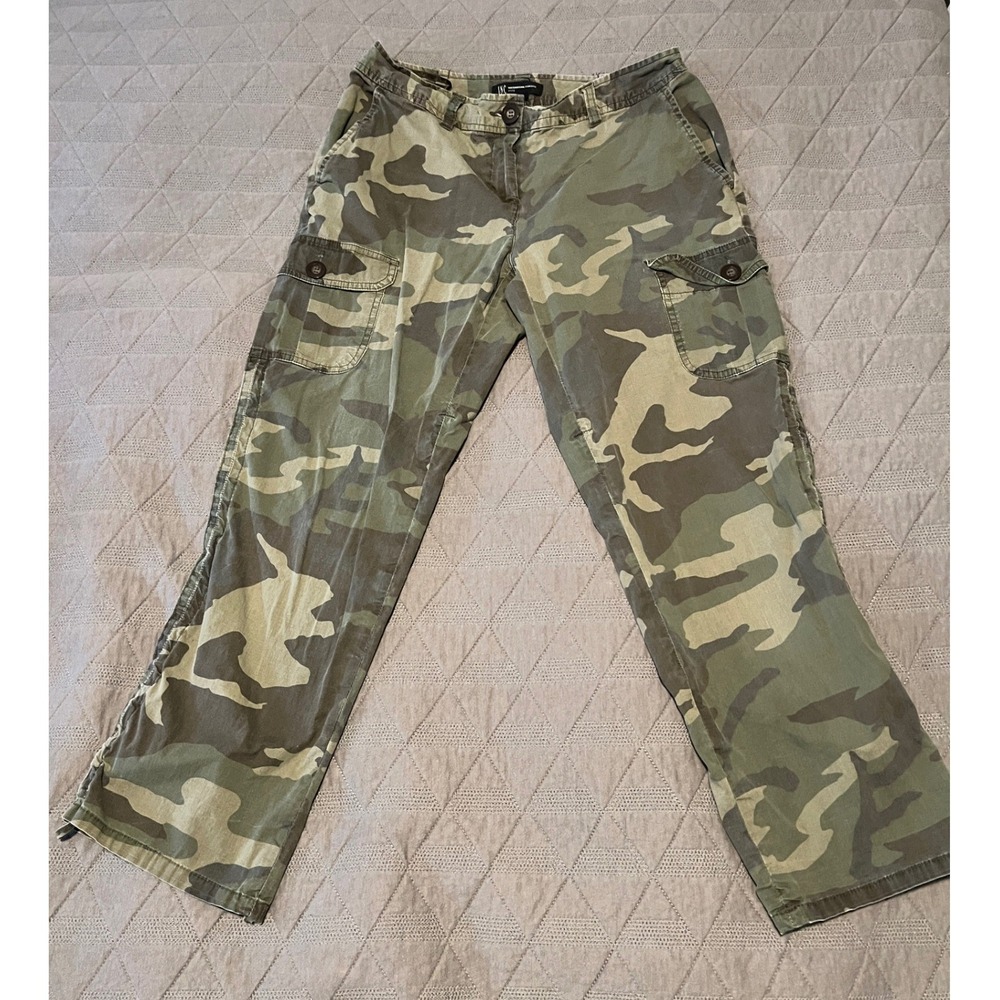 INC Cargo Pants Womens 8 Petite Green Camo Pre-owned Utility Mid Rise Cotton